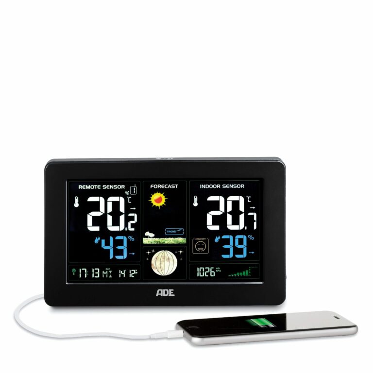 Weather station with wireless outdoor sensor | ADE WS 1704 smartphone