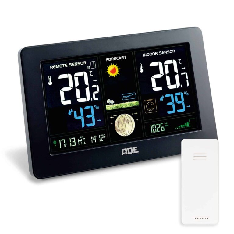 Wetterstation mit Funk-Außensensor | ADE WS1704 - seitlich mit Sensor