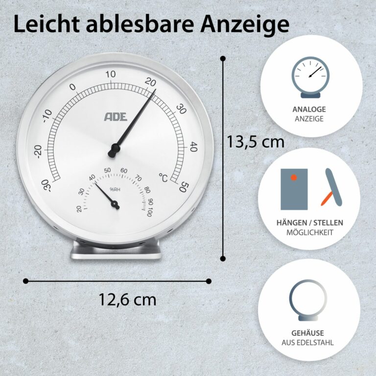 Analoges Thermo-/Hygrometer | ADE WS1813 - leicht ablesbare Anzeige