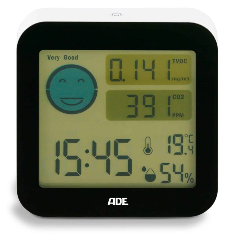 Luftqualitätsmonitor mit Thermo-/Hygrometer | ADE WS1908 frontal