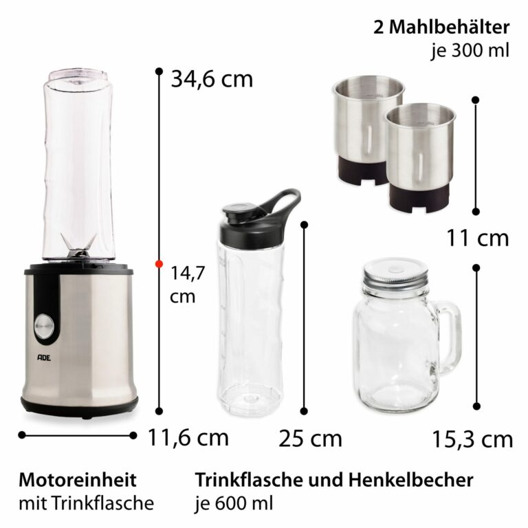 Smoothie Maker mit Gewürz- und Kaffeemühle | ADE KA1823 Maße