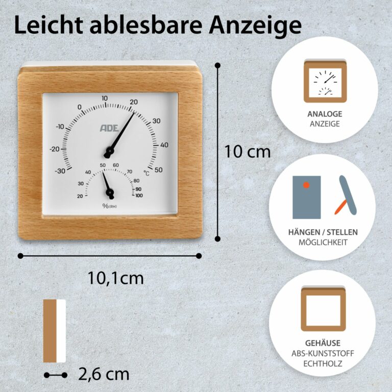 Analoges Thermo-/Hygrometer | ADE WS 2000 - leicht ablesbare Anzeige
