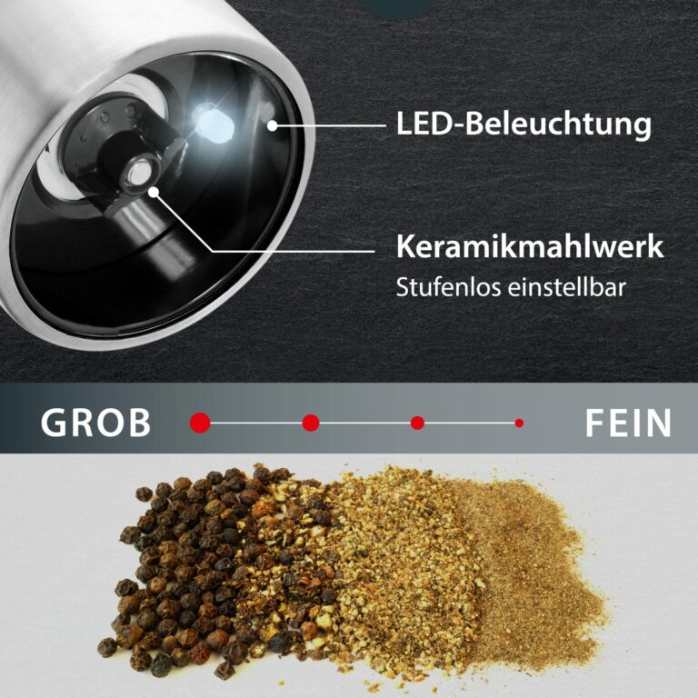 Elektrische Salz- und Pfeffermühle | ADE KG 1900-3 - Zusatzfunktionen & Mahlgrad