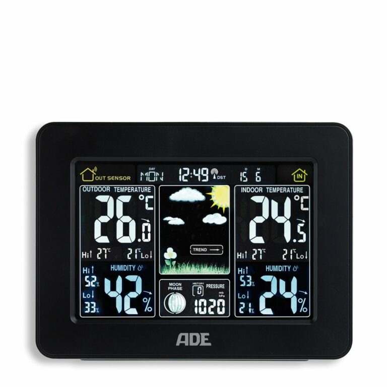 Wetterstation mit Wechselrahmen & Funk-Außensensor | ADE WS1914 frontal schwarz