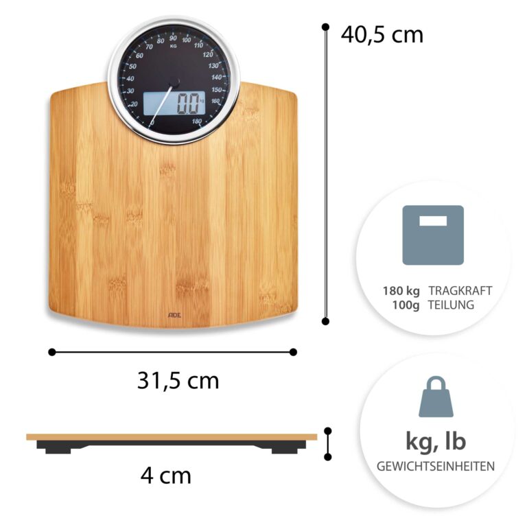 Digitale Personenwaage | ADE BE1719 Luna - Maße, Tragkraft/Teilung, Gewichtseinheiten