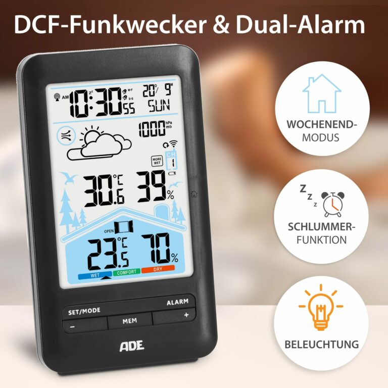 Wetterstation mit Lüftungsempfehlung | ADE WS2132 - DCF-Funkwecker & Dual-Alarm
