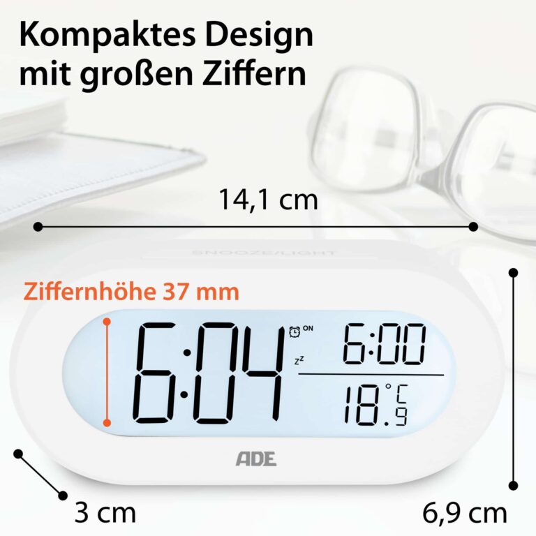 Digitaler Wecker mit Temperaturanzeige | ADE CK 2134 - Kompaktes Design & große Ziffern