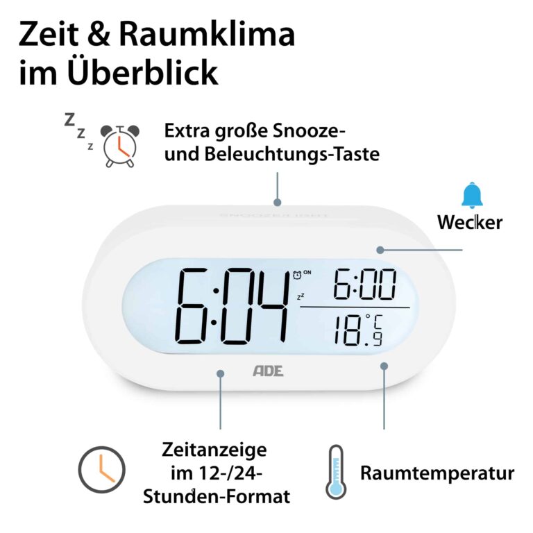 Digitaler Wecker mit Temperaturanzeige | ADE CK2134 - Zeit & Raumklima