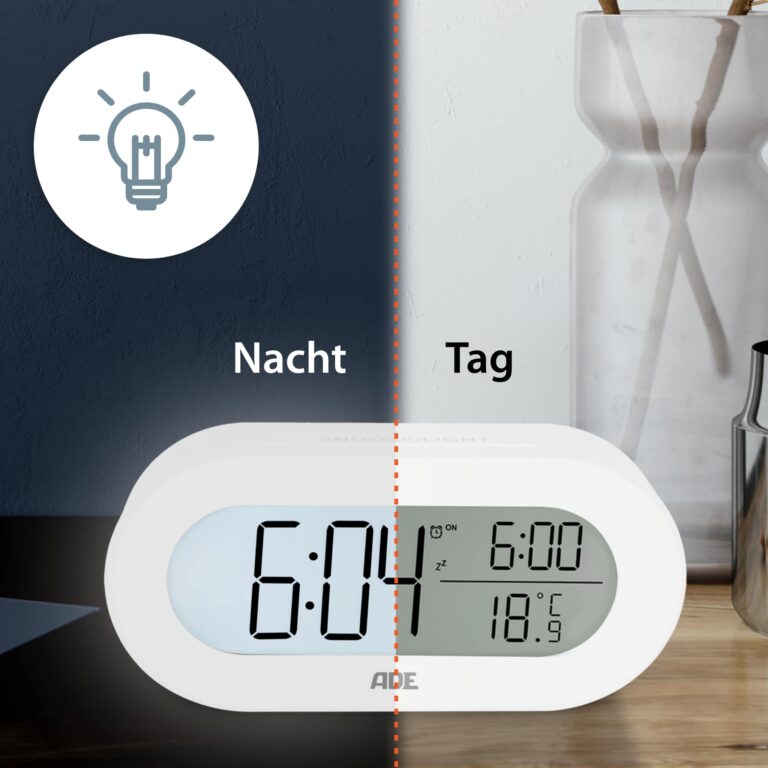 Digitaler Wecker mit Temperaturanzeige | ADE CK2134 - Tag- & Nachansicht
